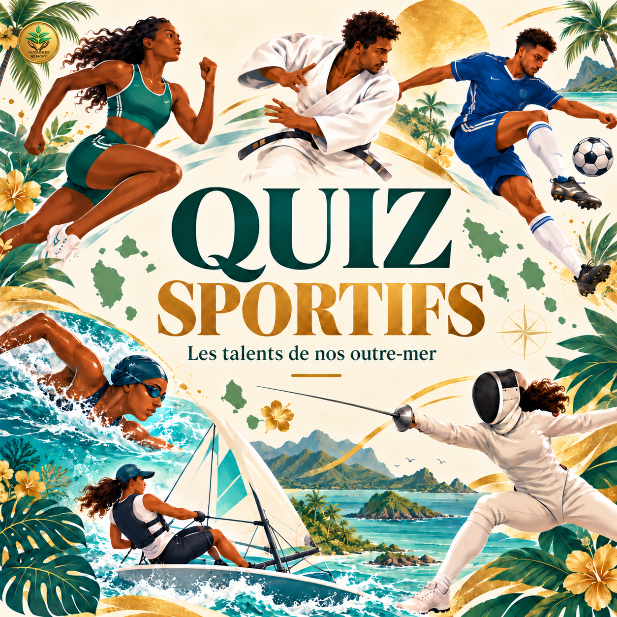 Quiz sportifs des outre-mer, illustration avec le logo Outremer Memory